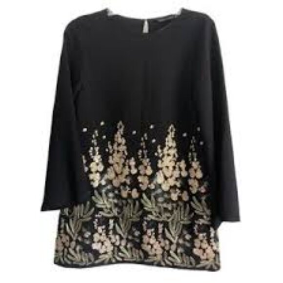 NWOT ZARA Black Long Sleeve Mini Dress with Gold Embroidery - Size M - Picture 6 of 6